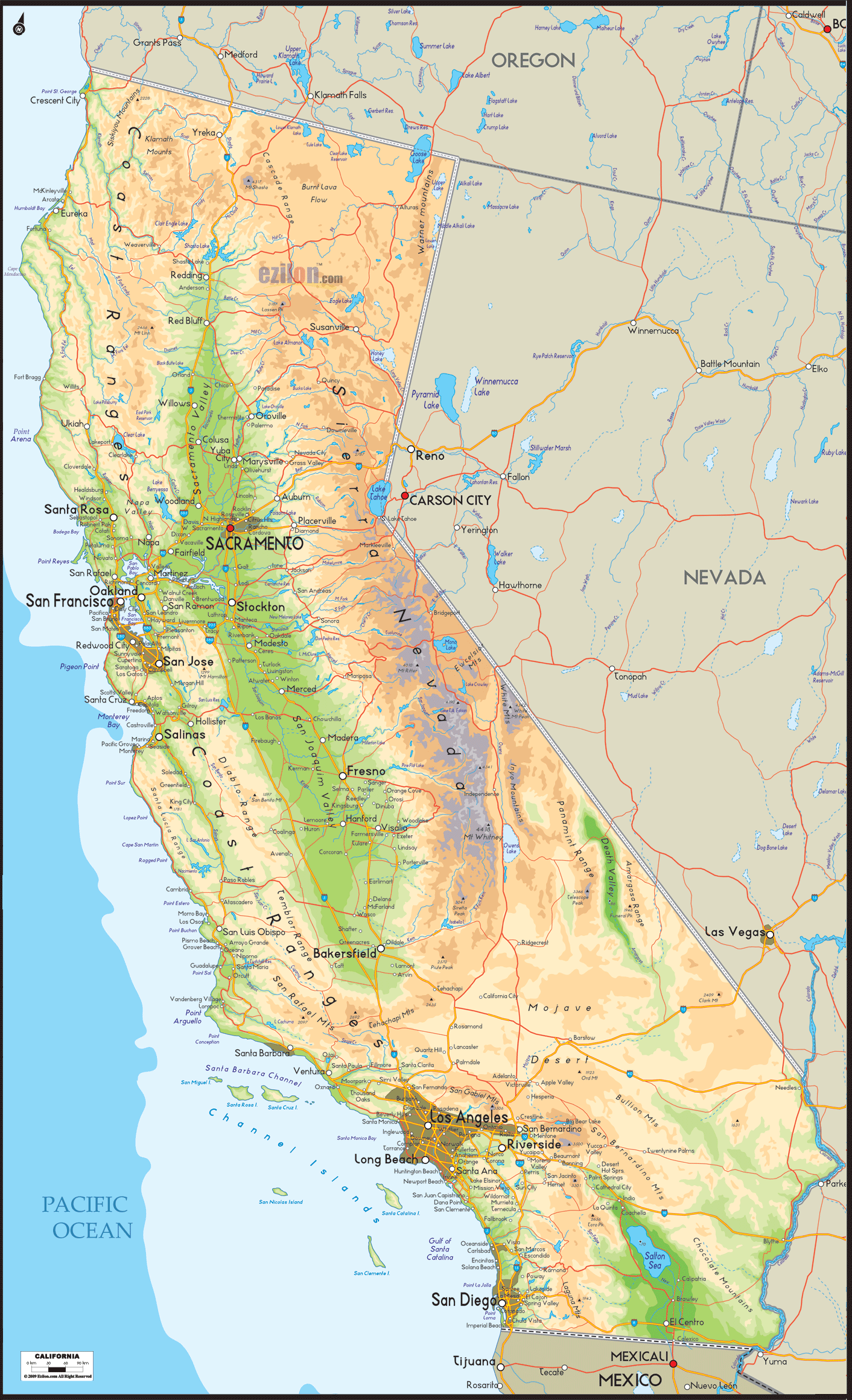 California Physical Map