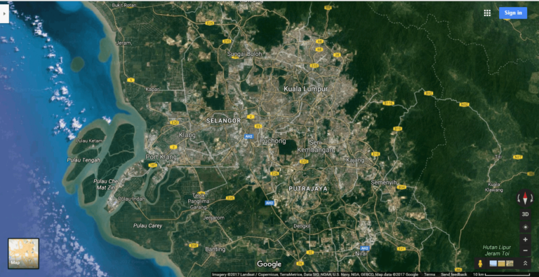 Bản đồ thành phố Kuala Lumpur, Malaysia nhìn từ vệ tinh