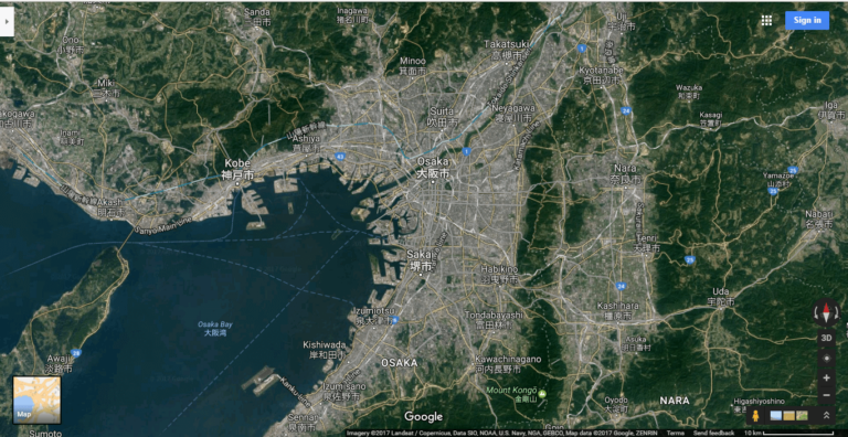 Bản đồ thành phố Osaka, Nhật Bản nhìn từ vệ tinh