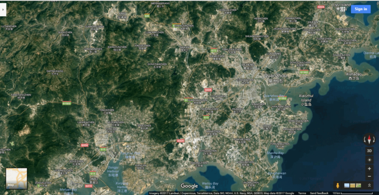 Bản đồ thành phố Quảng Châu, Trung Quốc nhìn từ vệ tinh