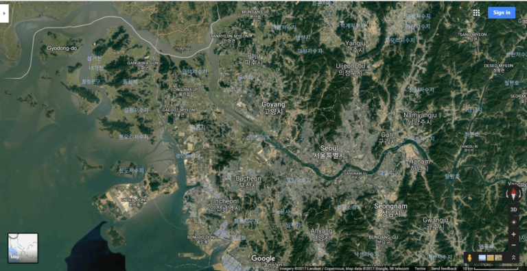 Bản đồ thành phố Seoul, Hàn Quốc nhìn từ vệ tinh