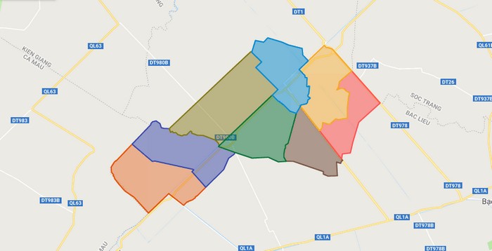 Map of Phuoc Long district - Bac Lieu