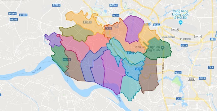Map of Me Linh district - Ha Noi