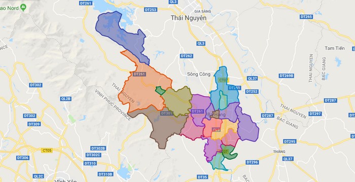 Map of Pho Yen town - Thai Nguyen