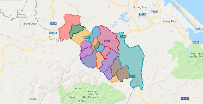 Map of A Luoi district - Thua Thien Hue