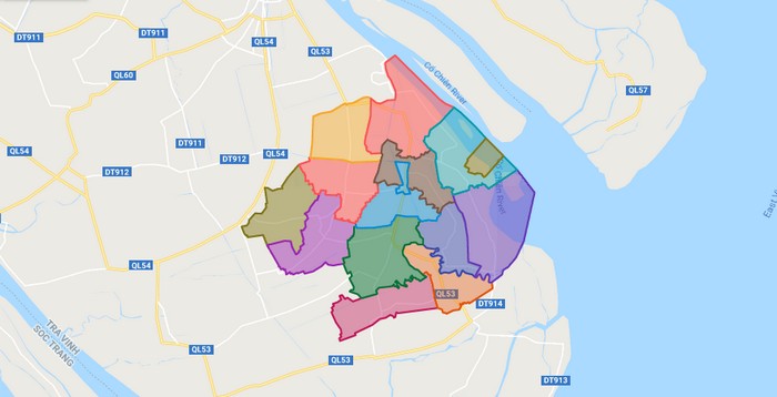 Map of Cau Ngang district - Tra Vinh