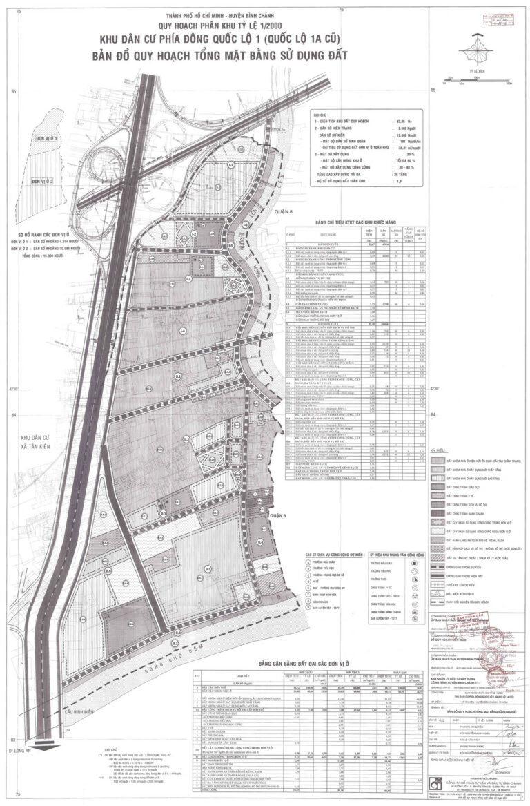 Bản đồ quy hoạch 1/2000 khu dân cư phía Đông Quốc lộ 1 (Quốc lộ 1A cũ), xã Tân Kiên, Huyện Bình Chánh