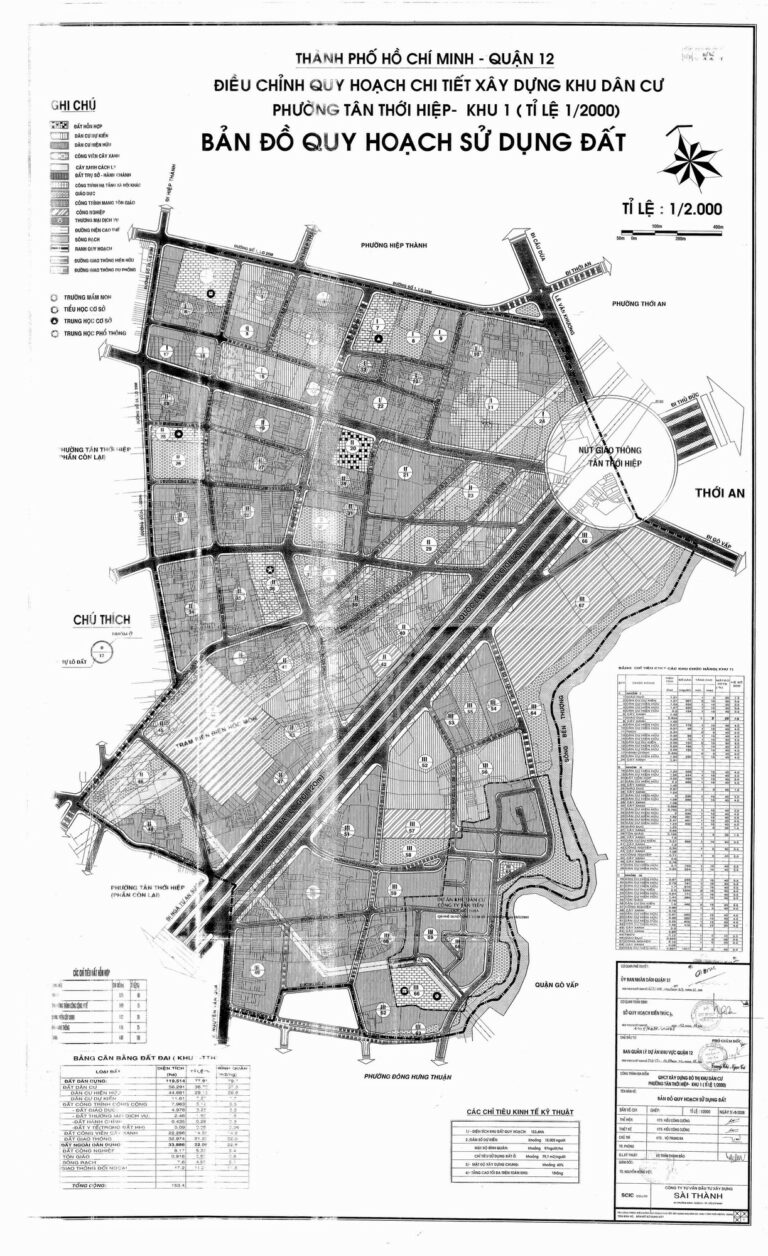 Bản đồ quy hoạch 1/2000 khu dân cư phường Tân Thới Hiệp - Khu 1, Quận 12