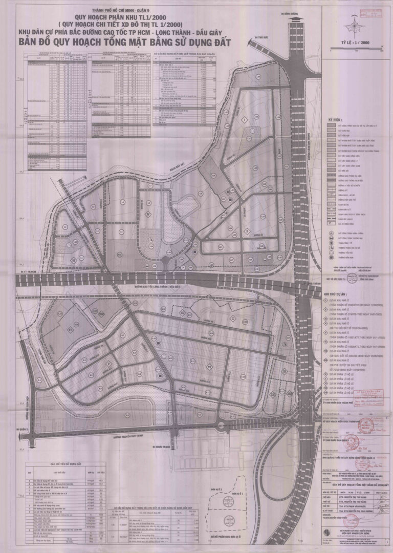 Bản đồ quy hoạch 1/2000 khu dân cư phía Bắc đường cao tốc thành phố Hồ Chí Minh - Long Thành - Dầu Giây, Quận 9