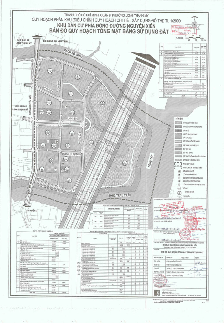 Bản đồ quy hoạch 1/2000 khu dân cư phía đông đường Nguyễn Xiển, Quận 9