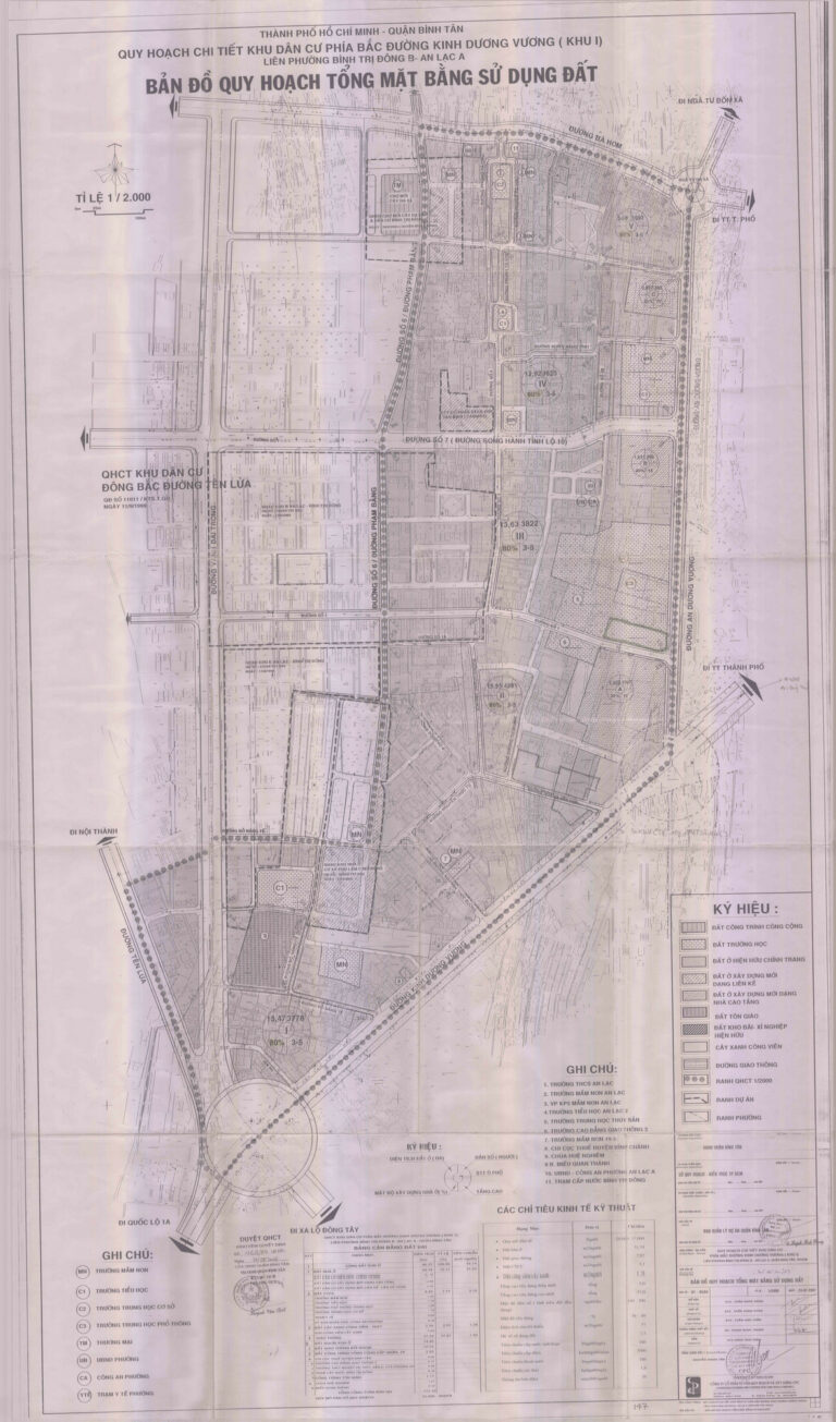 Bản đồ quy hoạch 1/2000 khu dân cư phía Bắc đường Kinh Dương Vương (khu 1), Quận Bình Tân