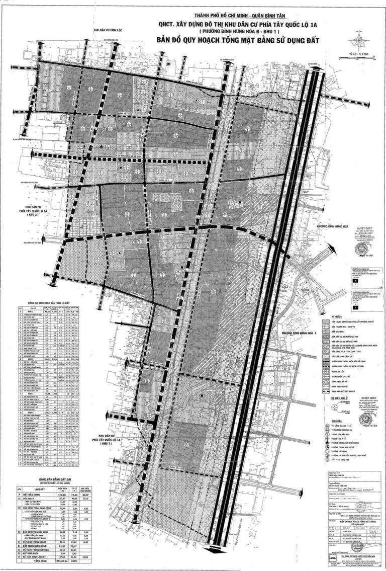Bản đồ quy hoạch 1/2000 khu dân cư phía Tây Quốc lộ 1A (Phường Bình Hưng Hòa B - Khu 1), Quận Bình Tân