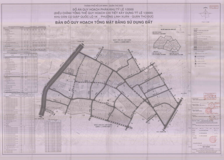 Bản đồ quy hoạch 1/2000 khu dân cư giáp Quốc lộ 1K phường Linh Xuân, Quận Thủ Đức
