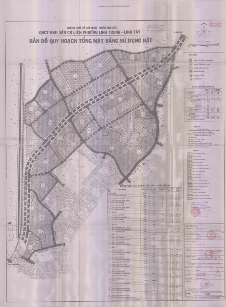 Bản đồ quy hoạch 1/2000 khu dân cư liên phường Linh Trung - Linh Tây, Quận Thủ Đức