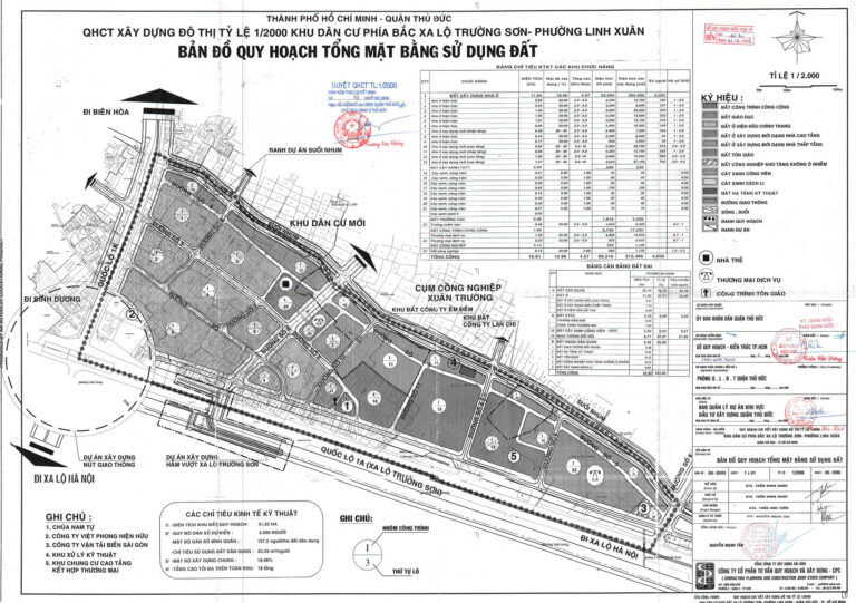 Bản đồ quy hoạch 1/2000 khu dân cư phía Bắc Xa Lộ Trường Sơn, Quận Thủ Đức