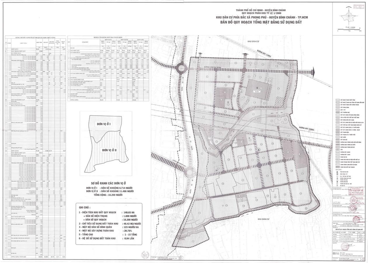 Bản đồ quy hoạch 1/2000 Khu dân cư phía Bắc xã Phong Phú, Huyện Bình Chánh