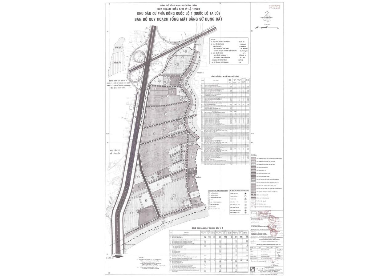 Bản đồ quy hoạch 1/2000 Khu dân cư phía Đông Quốc lộ 1 (Quốc lộ 1A cũ), xã Tân Kiên, Huyện Bình Chánh