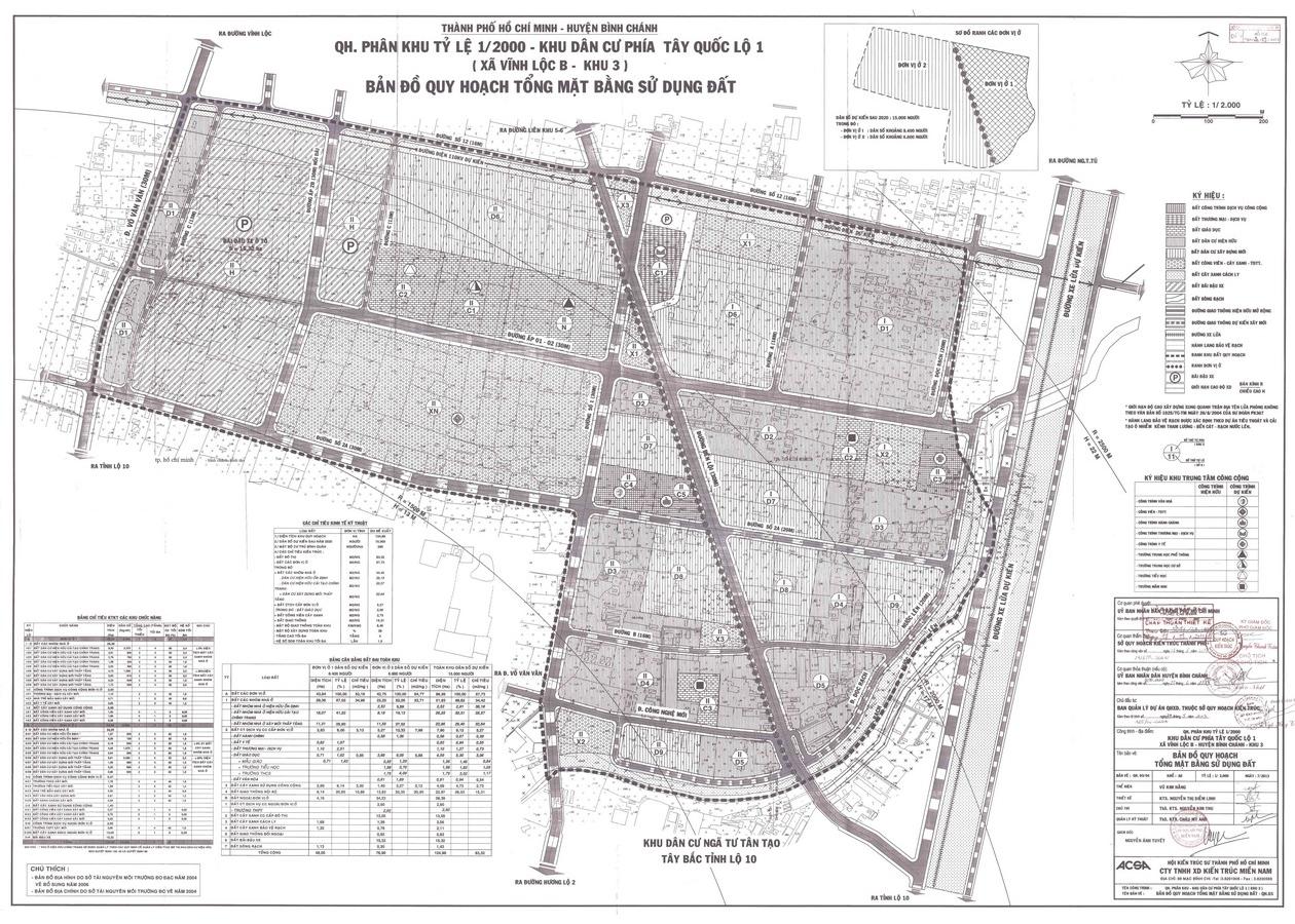 Bản đồ quy hoạch 1/2000 Khu dân cư phía Tây Quốc lộ 1 (xã Vĩnh Lộc B - khu 3), Huyện Bình Chánh