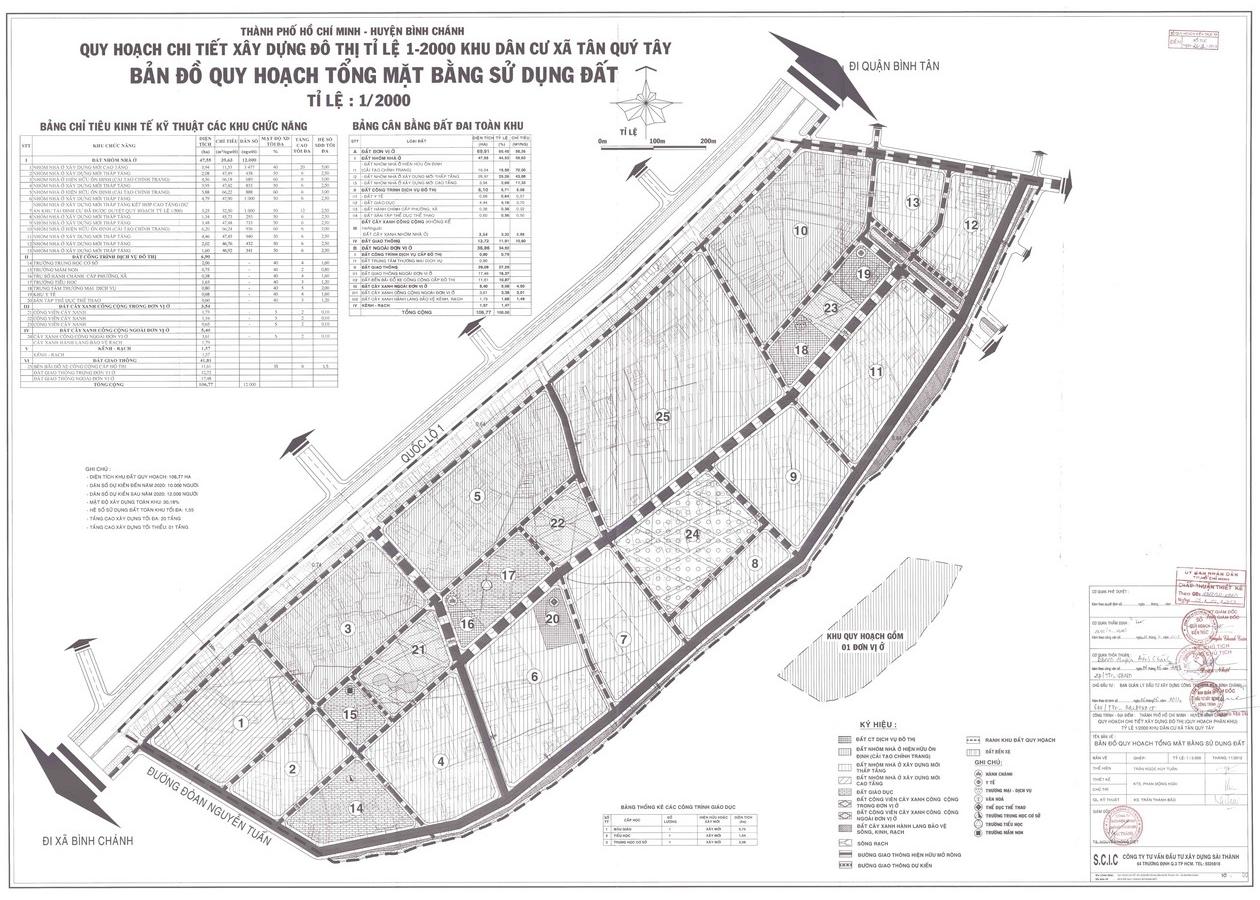 Bản đồ quy hoạch 1/2000 Khu dân cư xã Tân Quý Tây (KV bến xe miền Tây), Huyện Bình Chánh
