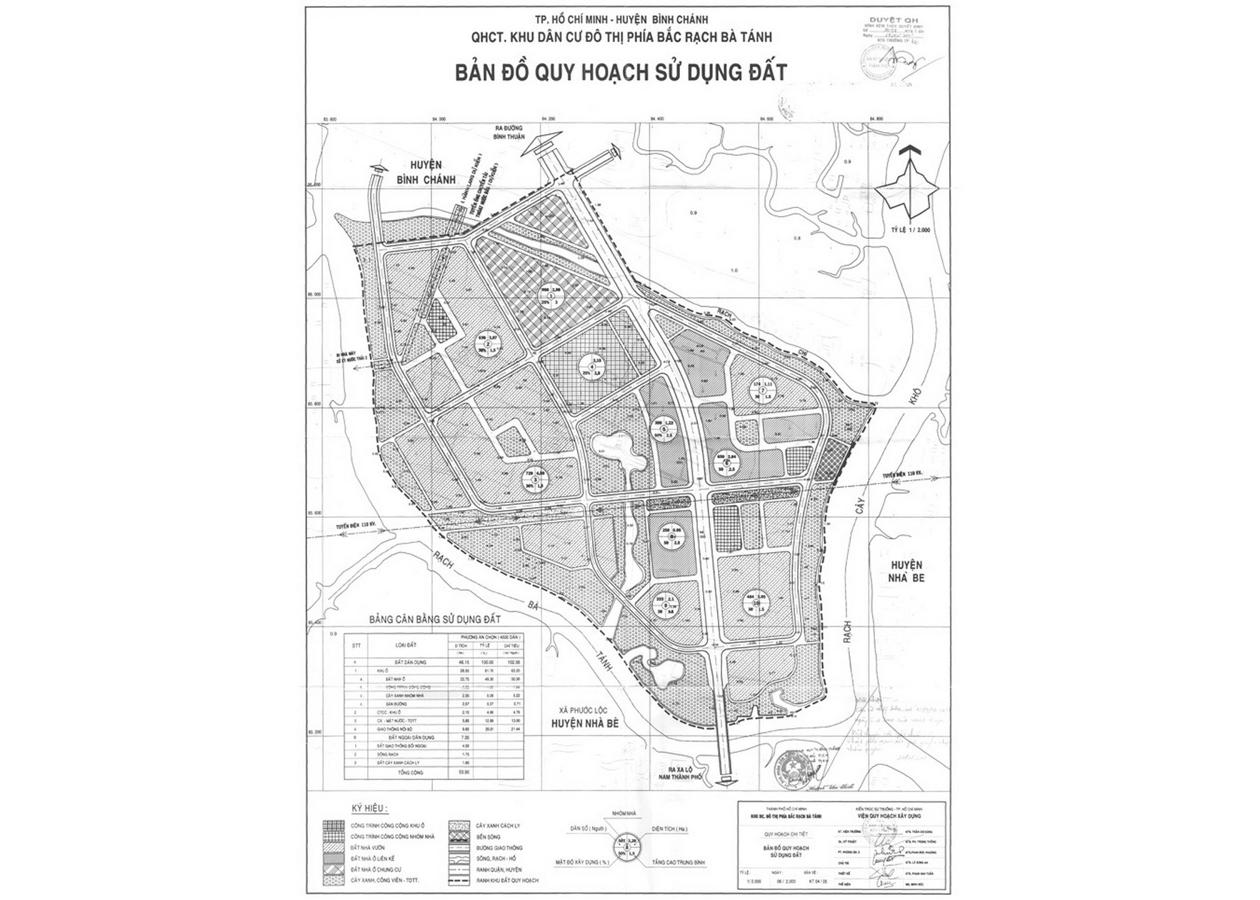 Bản đồ quy hoạch 1/2000 QHCT khu đô thị Bắc rạch Bà Tánh xã Bình Hưng, Huyện Bình Chánh