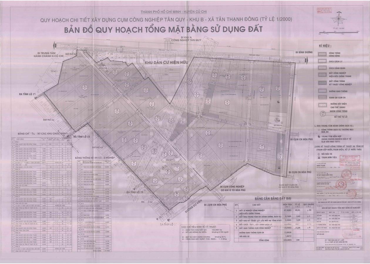 Bản đồ quy hoạch 1/2000 QHCT cụm công nghiệp Tân Quy - Khu B, Huyện Củ Chi