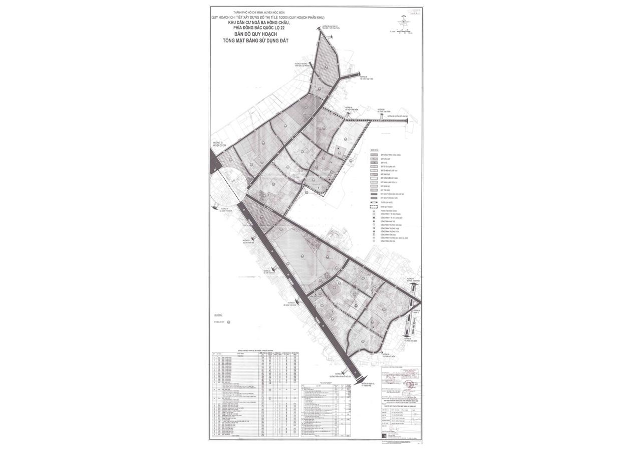 Bản đồ quy hoạch 1/2000 Khu dân cư ngã ba Hồng Châu, phía Đông Bắc Quốc lộ 22, Huyện Hóc Môn