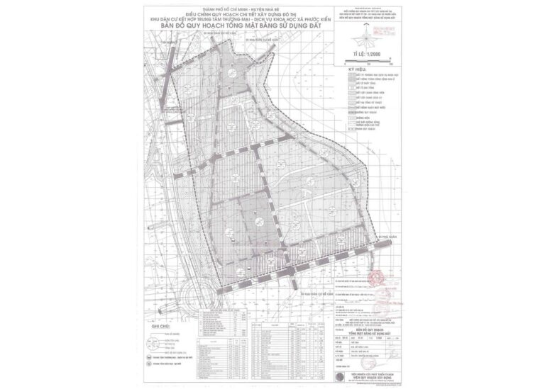 Bản đồ quy hoạch 1/2000 Khu dân cư kết hợp Trung tâm thương mại - Dịch vụ khoa học xã Phước Kiển
