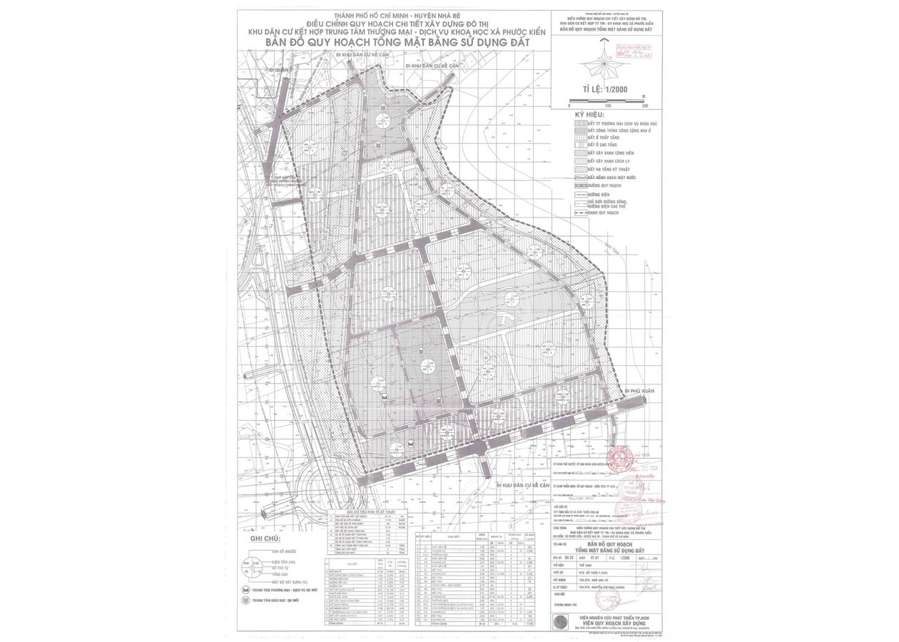 Bản đồ quy hoạch 1/2000 Khu dân cư kết hợp Trung tâm thương mại - Dịch vụ khoa học xã Phước Kiển, Huyện Nhà Bè