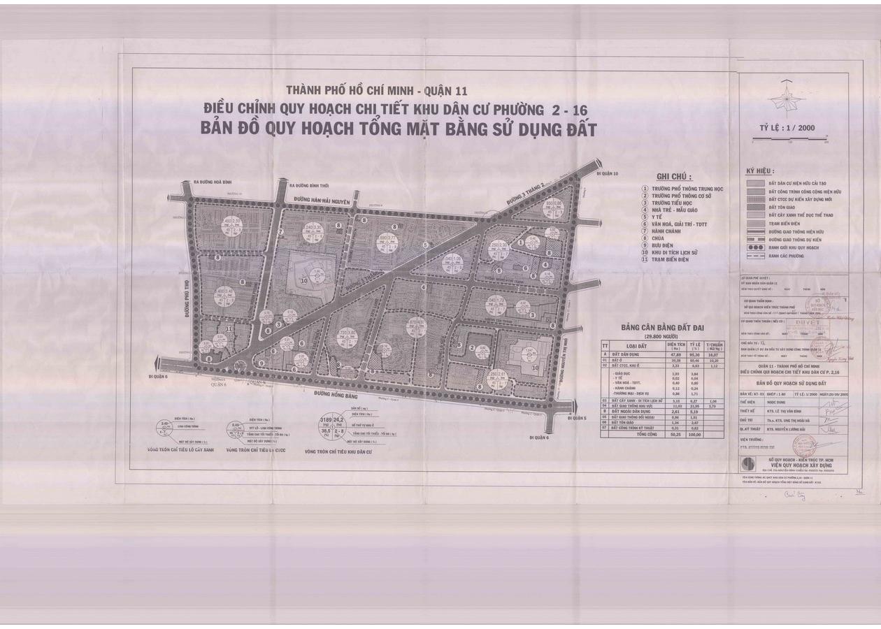 Bản đồ quy hoạch 1/2000 Khu dân cư liên phường 2, 16, Quận 11