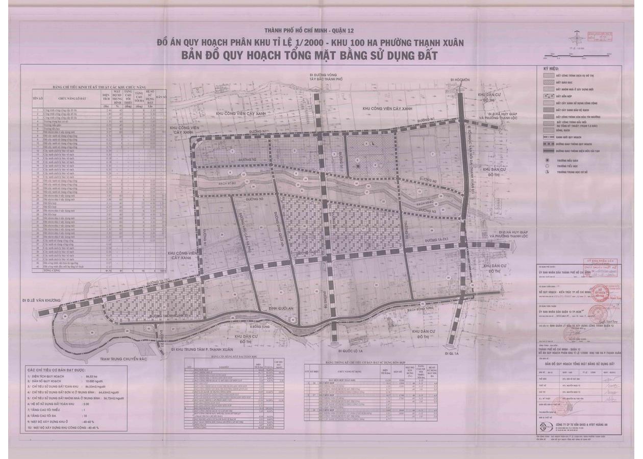 Bản đồ quy hoạch 1/2000 Khu dân cư 100 ha phường Thạnh Xuân, Quận 12