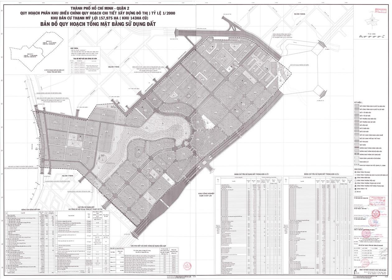 Bản đồ quy hoạch 1/2000 Khu dân cư Thạnh Mỹ Lợi 157,97ha (khu 143ha cũ), phường Thạnh Mỹ Lợi, Quận 2