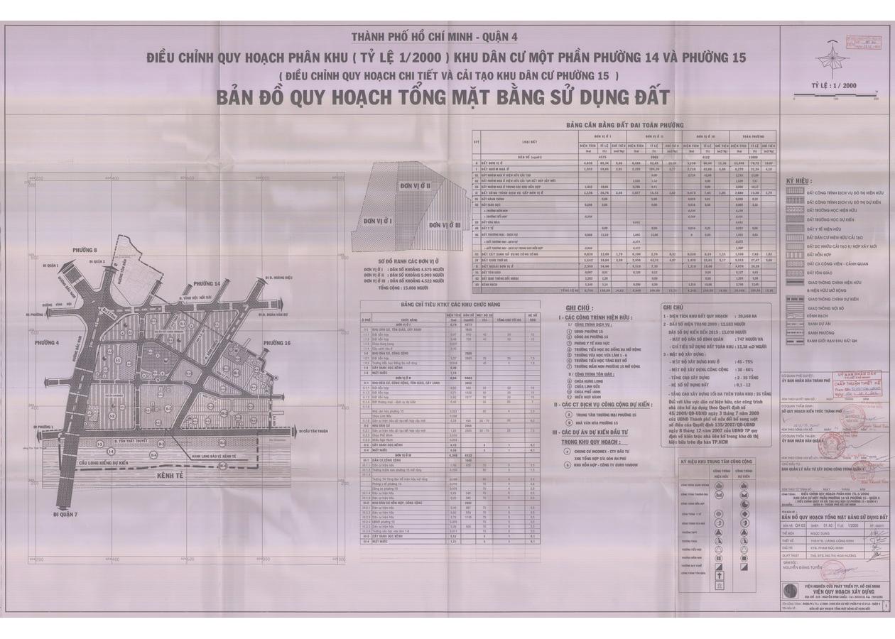 Bản đồ quy hoạch 1/2000 Khu dân cư phường 15, Quận 4