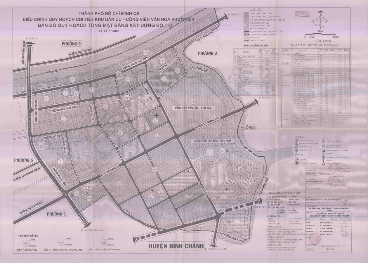 Bản đồ quy hoạch 1/2000 khu dân cư - công viên văn hóa phường 4, Quận 8