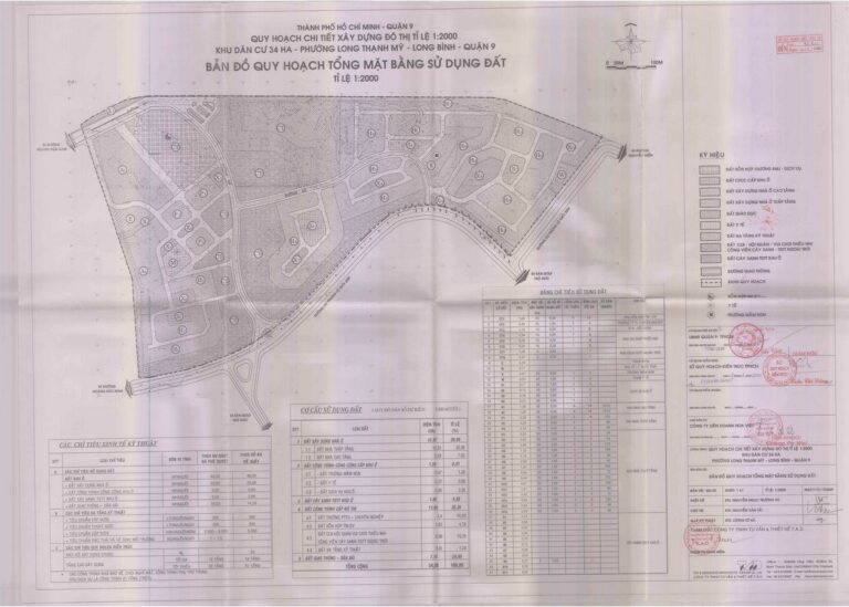 Bản đồ quy hoạch 1/2000 Khu dân cư 34 ha phường Long Thạnh Mỹ và Long Bình