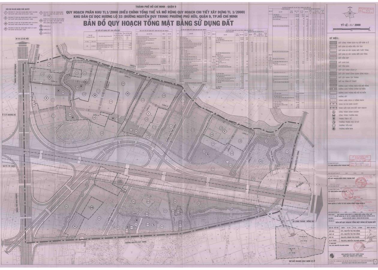 Bản đồ quy hoạch 1/2000 Khu dân cư dọc Hương lộ 33 phường Phú Hữu, Quận 9