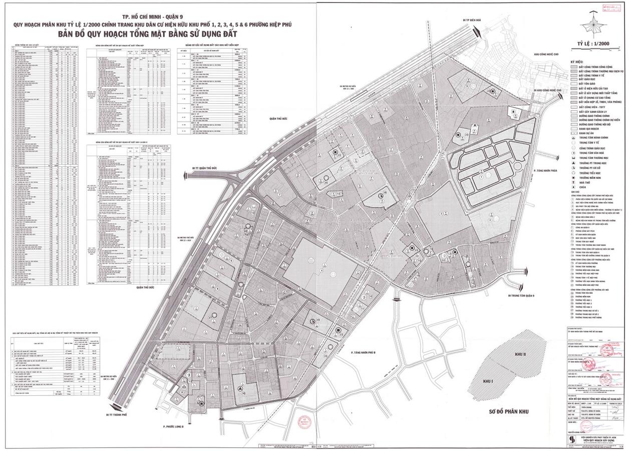 Bản đồ quy hoạch 1/2000 Khu dân cư khu phố 1, 2, 3, 4, 5, 6, phường Hiệp Phú, Quận 9