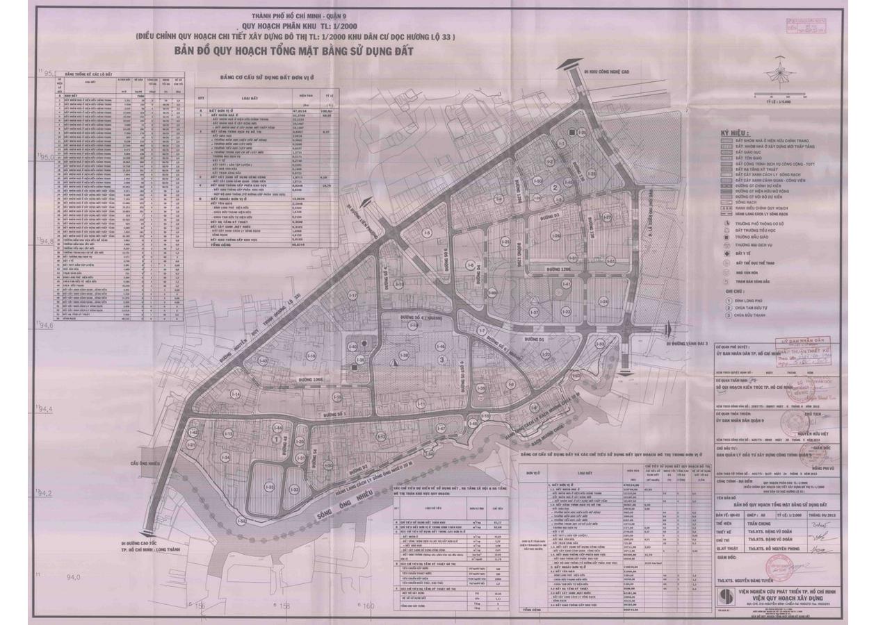 Bản đồ quy hoạch 1/2000 Khu dân cư Long Trường dọc Hương lộ 33, Quận 9