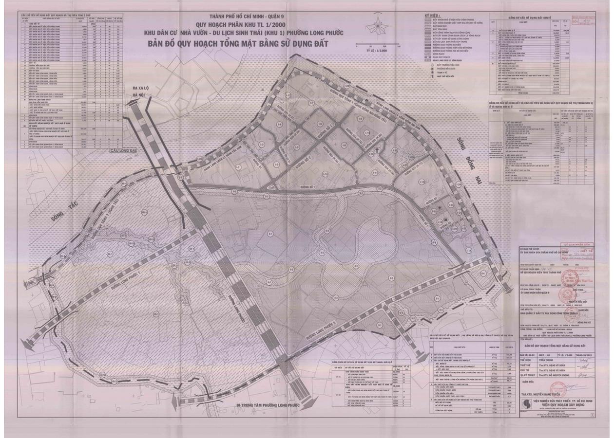 Bản đồ quy hoạch 1/2000 Khu dân cư nhà vườn - du lịch sinh thái (khu 1) phường Long Phước, Quận 9