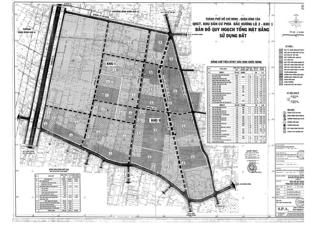 Bản đồ quy hoạch 1/2000 Khu dân cư phía Bắc Hương lộ 2 (khu 1), Quận Bình Tân