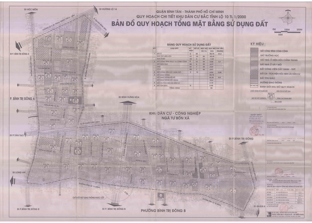 Bản đồ quy hoạch 1/2000 Khu dân cư phía Bắc Tỉnh lộ 10, Quận Bình Tân