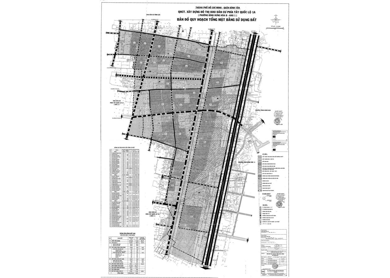 Bản đồ quy hoạch 1/2000 Khu dân cư phía Tây Quốc lộ 1A (Phường Bình Hưng Hòa B - Khu 1), Quận Bình Tân