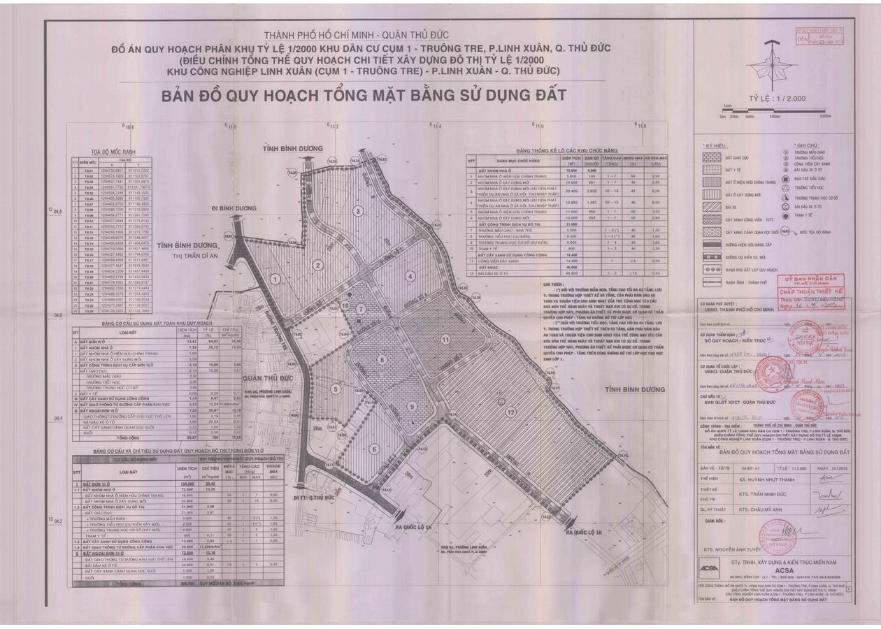 Bản đồ quy hoạch 1/2000 Khu dân cư cụm 1 - Truông Tre, phường Linh Xuân, Quận Thủ Đức