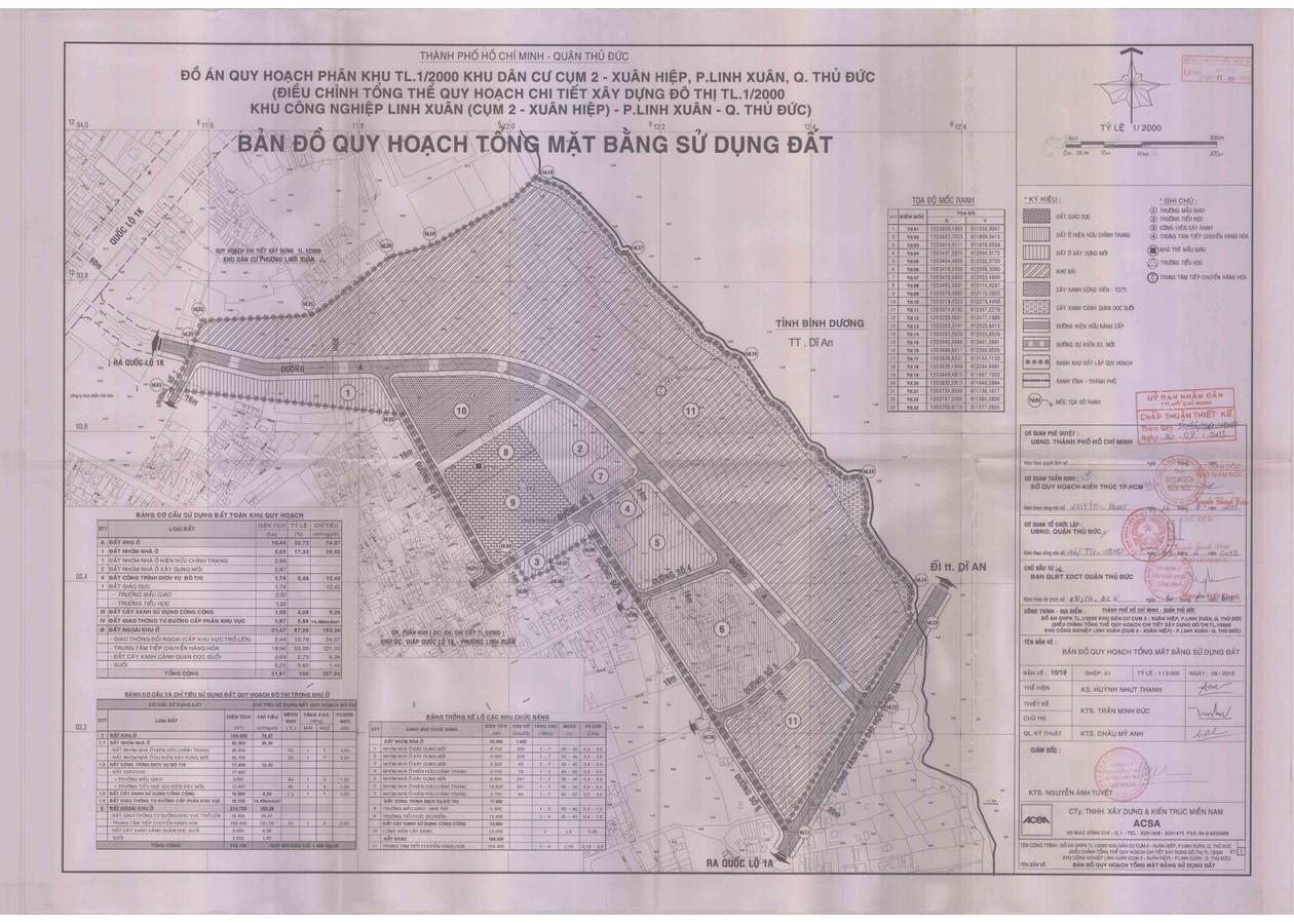 Bản đồ quy hoạch 1/2000 Khu dân cư cụm 2 - Xuân Hiệp, phường Linh Xuân, Quận Thủ Đức