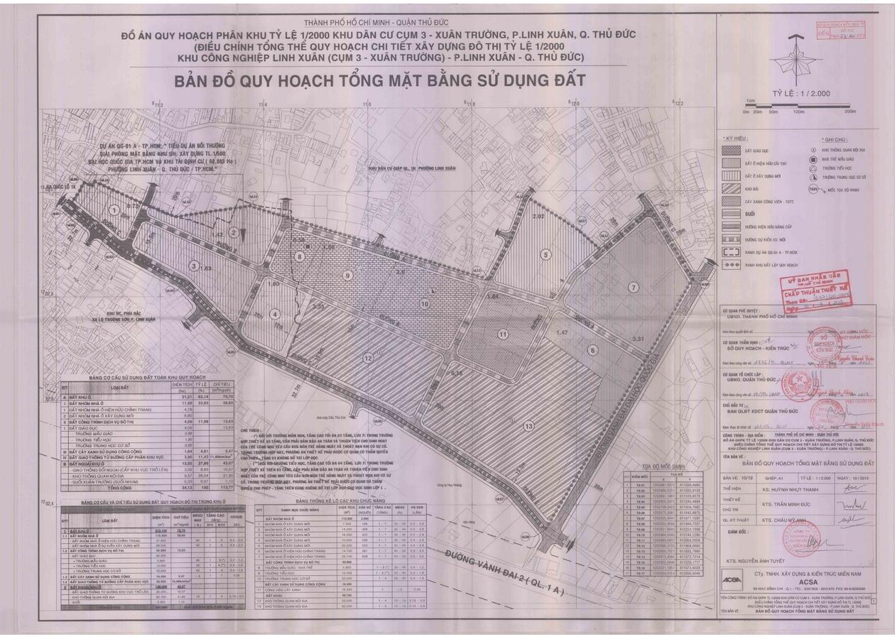 Bản đồ quy hoạch 1/2000 Khu dân cư cụm 3 - Xuân Trường, phường Linh Xuân, Quận Thủ Đức