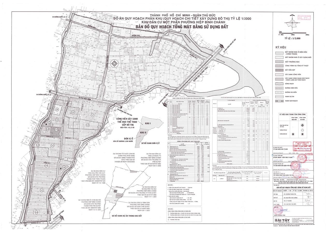 Bản đồ quy hoạch 1/2000 Khu dân cư một phần phường Hiệp Bình Chánh, Quận Thủ Đức