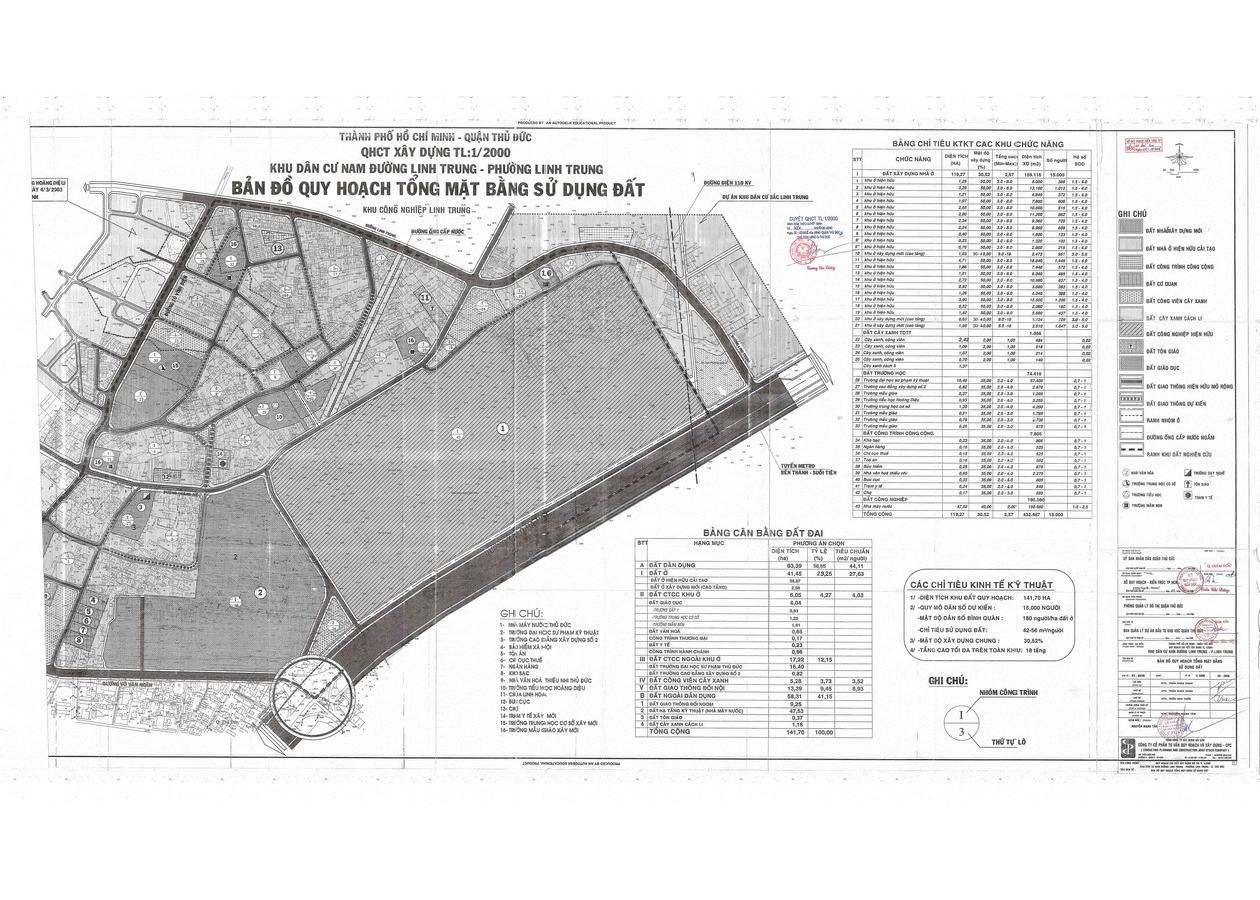 Bản đồ quy hoạch 1/2000 Khu dân cư phía Nam đường Linh Trung, Quận Thủ Đức