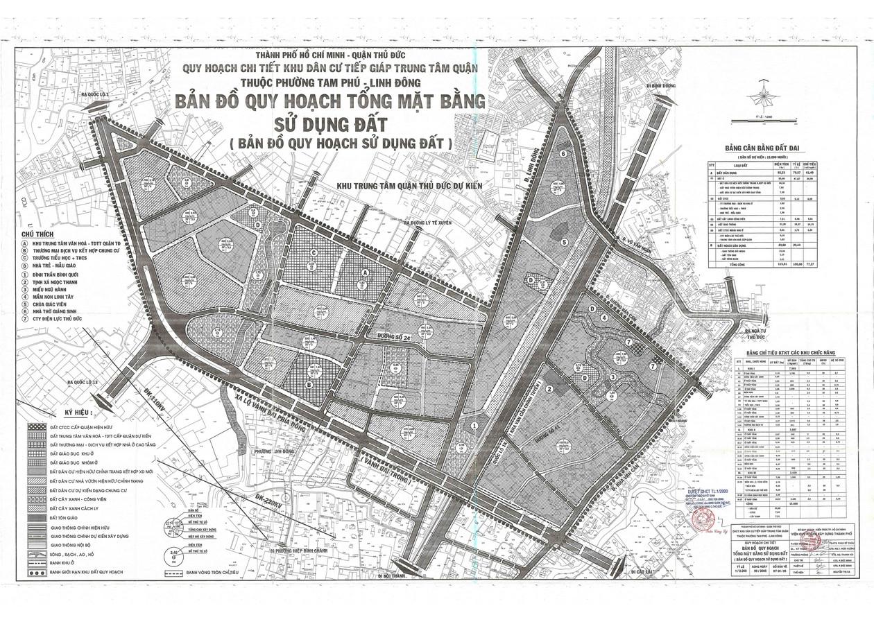 Bản đồ quy hoạch 1/2000 Khu dân cư tiếp giáp Trung tâm Quận Thủ Đức, Quận Thủ Đức