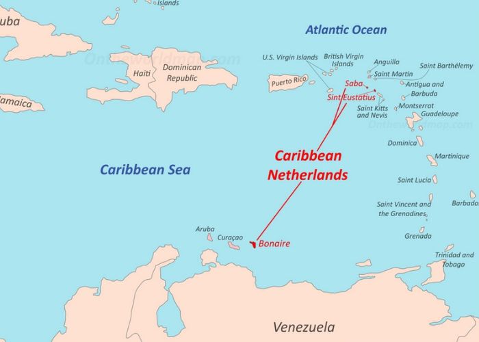 Map of Caribbean Netherlands