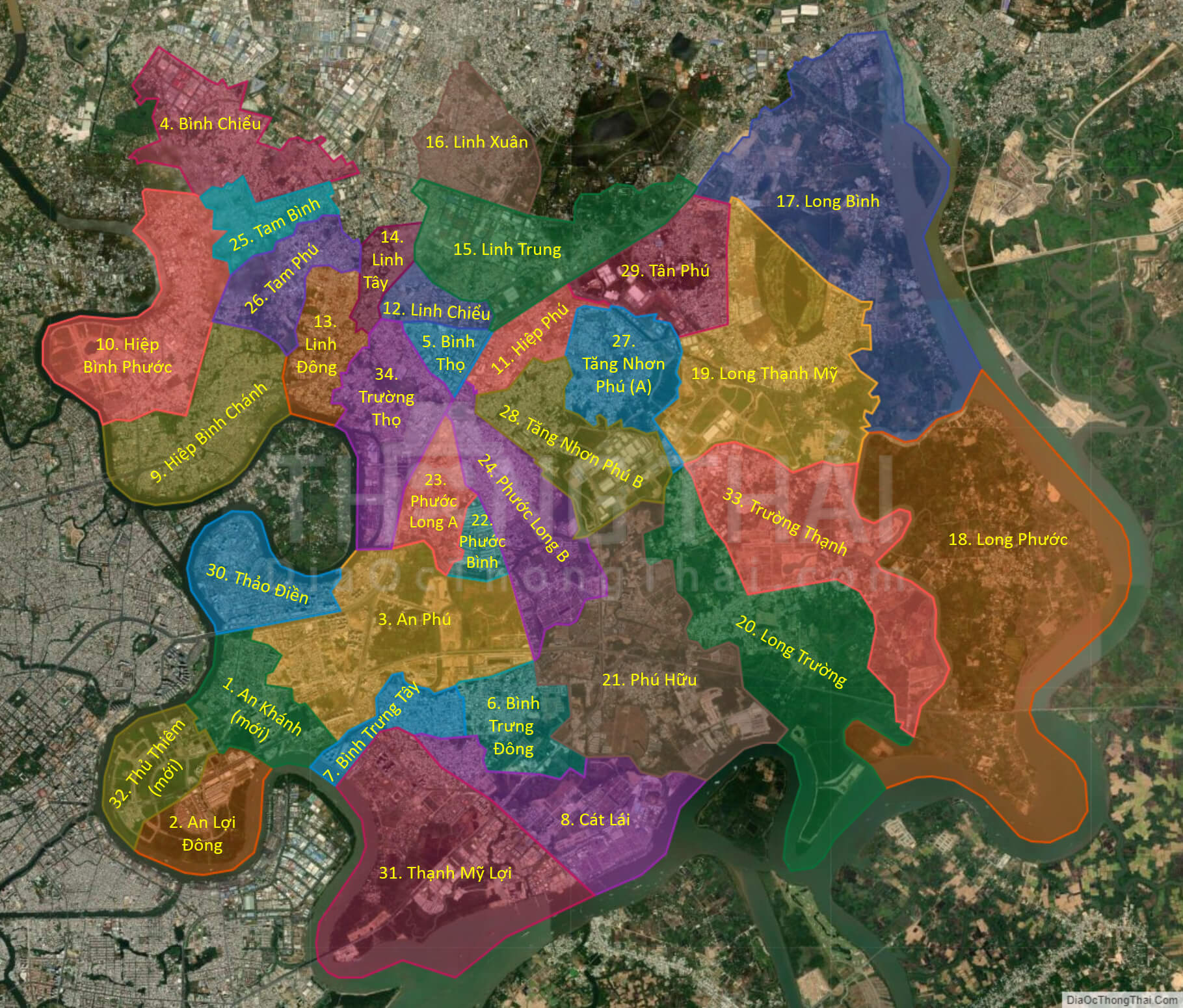 Các phường của Thành phố Thủ Đức sẽ hiện diện trên bản đồ TP Thủ Đức mới nhất 2024 của Địa Ốc Thông Thái. Hãy cùng khám phá khu vực này và tìm hiểu tiềm năng phát triển của các phường trong thành phố.