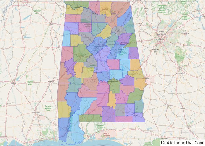 Political map of Alabama State - Printable Collection